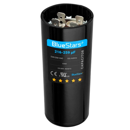 BlueStars Upgraded Version 216-259 uf MFD 220-250 VAC 50/60 Hz SC0080 CD60 Round Motor Start Capacitor Replacement Part - Exact Fit for Any Brand with The Same Capacitance Capacity and Voltage