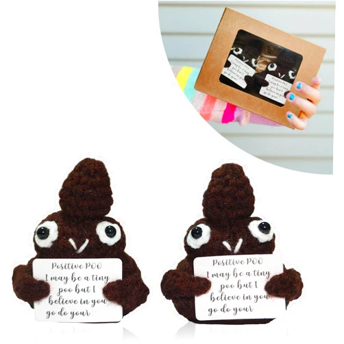 Jopgeey 2pcs Mini Positive Poo Crochet, Funny Wool Knitting Poo Toy, Cute Small Birthday Presents or Decoration with Present Box for Various Occasions(Brown)