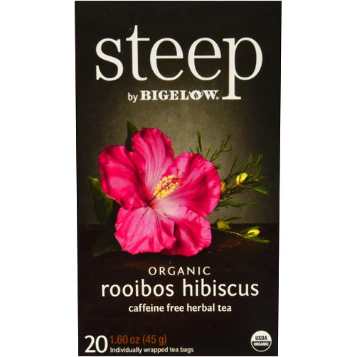 Bigelow Tea steep by Bigelow Organic Rooibos Hibiscus Caffeine-Free Herbal Tea, 20 Count (Pack of 6), 120 Tea Bags Total