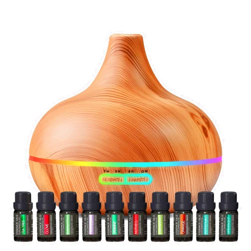 Pure Daily Care Ultimate Aromatherapy Diffuser & Essential Oil Set - Ultrasonic Top 10 Oils Modern with 4 Timer 7 Ambient Light Settings Therapeutic Grade Lavender