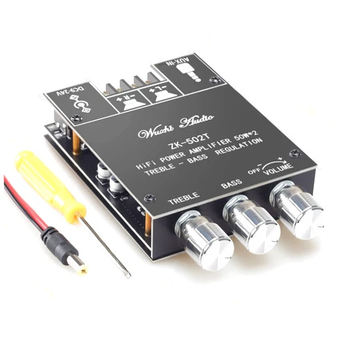 DAMGOO ZK-502T Bluetooth Amplifier Board with Treble and Bass Control, TPA3116D2 50W x 2, DC:9-24V, Bluetooth 5.0 AMP Board for Home Passive Speakers