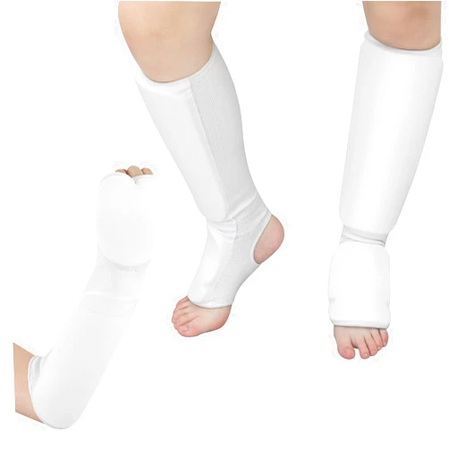 Cozypower 2 Pairs Shin Instep Guard and Fist Forearm Sparring Taekwondo White Foot Protective Gear Protector Hand Padded Arm Sleeves for Sparring Martial Arts MMA Kickboxing Muay Thai