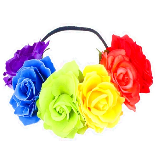 AZMONADIO Rainbow Rose Headband Gay Pride Stuff Accessories Women Girls Rose Flower Crown Bandana for LGBTQ Bisexual Pride Party Supplies