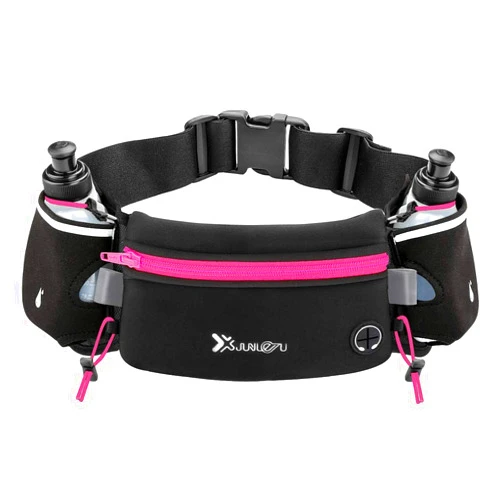 Number-one Running Belt with Water Bottles(2 x 175ML), Hydration Belt Waterproof Waist Pack Bag Fits iPhones Adjustable Sports Waist Pouch for Marathon Running Hiking Cycling, Rose Red