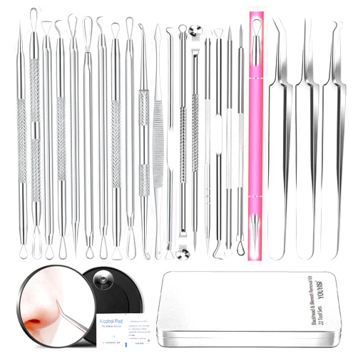 YOUYISI 2024 Professional Pimple Popper Tool Kit - 22 PCS Blackhead Remover Tools for Acne and Zit Popping Comedone Extractor with Magnifying Glass and Alcohol Pad