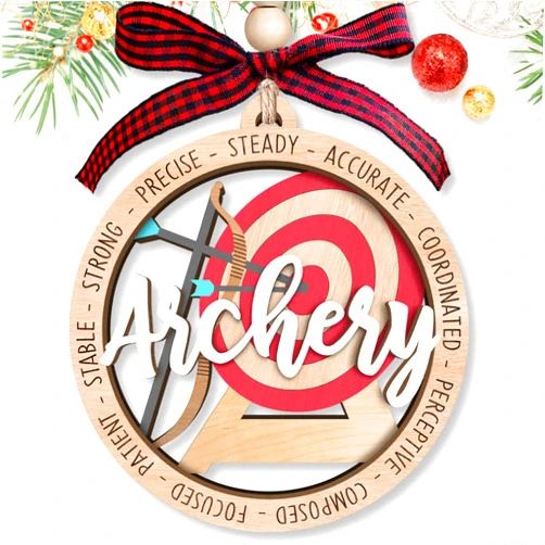 MAPDTWO Archery Ornament - Bow and Arrow Ornaments, Archer Ornaments for Christmas Tree - Archery Gifts - Archer Gifts for Men, Lovers, Teen Boys, Archers - 2 Layered Wood Bow and Arrow Ornament 2025