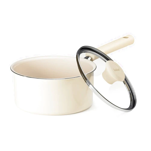 Redchef Ceramic Nonstick Saucepan with Lid, 2.5QT Small Cooking Pot, Non Toxic Sauce Pans for Kitchen, Cool Handle PFAS Free Compatible with All Cooktops, White