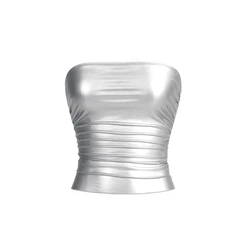 SOLY HUX Women's PU Leather Ruched Tube Top Strapless Sexy Party Clubwear Tops Going Out Streetwear