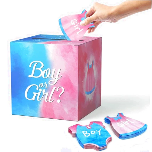 XIGUI Baby Gender Reveal Pull Out Game,Gender Reveal Games, Voting Box with 40 Ballot Cards, Boy or Girl, Party Supplies,Pink and Blue