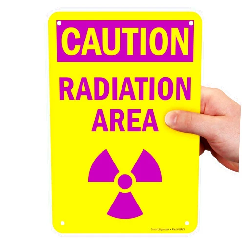SmartSign 10 x 7 inch “Caution - Radiation Area” OSHA Sign with Symbol, Digitally Printed, 55 mil HDPE Plastic, Purple and Yellow