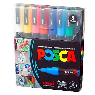 Posca Acrylic Paint Marker Set, 8 Color Fine, PC-3M, Version 2 (PC3M8SET)