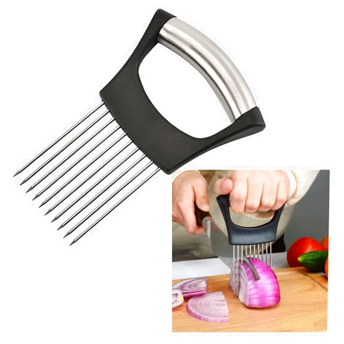 Gouccpu Onion Slicer Holder, Meat Tenderizer, Onion Cutting Stalking Fork with 10 Stainless Steel Prongs, Vegetable Slicing Assistant Tool Kitchen Gadgets for Potato Avocados Eggs Tomato Lemon Carrots, Black