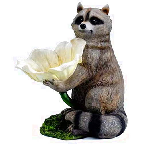 BIUIMO Raccoon Feeder Flower Pot, Simulation Animal Outdoor Sculpture, Garden Resin Craft, Home Decoration 14X21.8X20cm