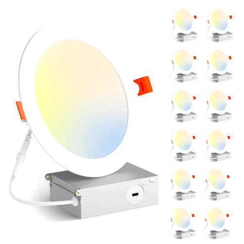 Amico 12 Pack 6 Inch 3CCT Ultra-Thin LED Recessed Ceiling Light with Junction Box, 3000K/4000K/5000K Selectable, 12W Eqv 100W, Dimmable LED Can Lights, 1000LM High Brightness Downlight