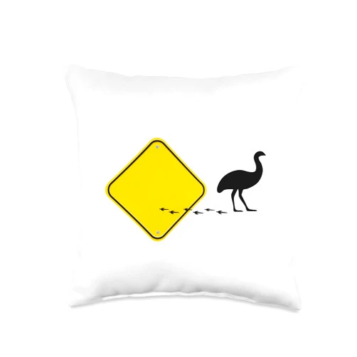 Beangrphx Road Sign Emu Break Out Throw Pillow, 16x16, Multicolor