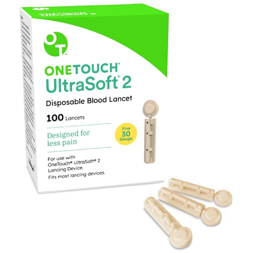 OneTouch Ultra Soft 2 Lancets | Fine 30G Lancets for Blood Testing | Compatible with Most Lancing Devices | Diabetic Lancets for Blood Glucose Monitor Kit, 1 Box (100 Lancets)