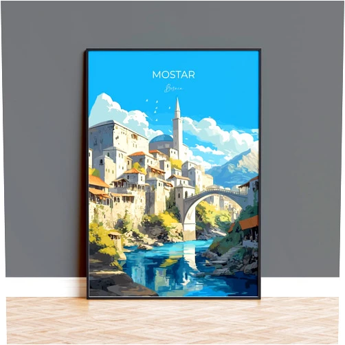 qanosea Mostar Travel Print Travel Poster Of Mostar Bosnia Poster Mostar Gift Mostar Art Bosnia Art