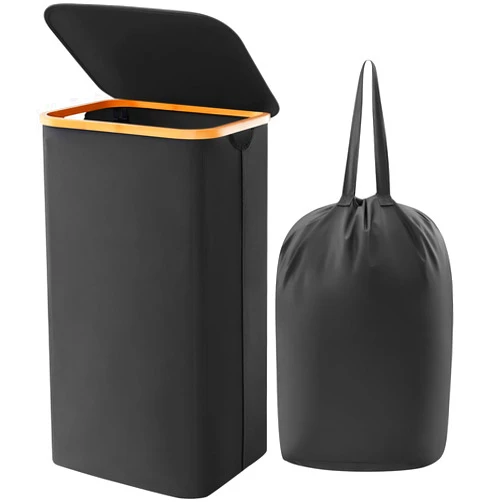 Lifewit 100L Laundry Basket with Lid, Clothes Hampers for Laundry with Bamboo Handles and A Removable Laundry Bag, Large Foldable Laundry Hamper for Bedroom, Bathroom, Dorm, Laundry Room, Black