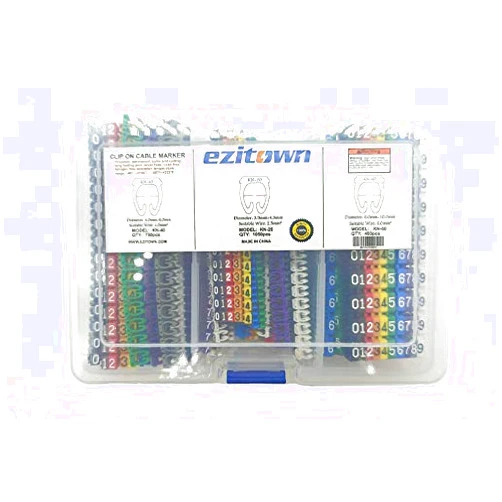 Ezitown 0-9 Coded KN Model Clip Cable Idents Type Material POM Popular Wire Cable Marker Set Diameter 3.9~10mm in Plastic Box