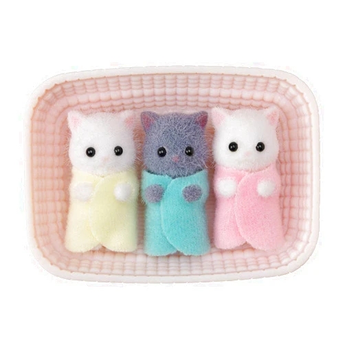 Calico Critters Persian Cat Triplets - Collectible Dollhouse Figures with Cradle Accessory