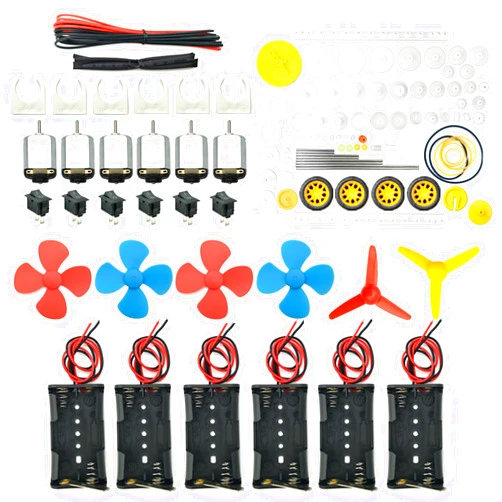 EUDAX 6 set Rectangular Mini Electric 1.5-3V 24000RPM DC Motor with 84 Pcs Plastic Gears,Electronic wire, 2 x AA Battery Holder ,Boat Rocker Switch,Shaft Propeller for DIY Science Projects