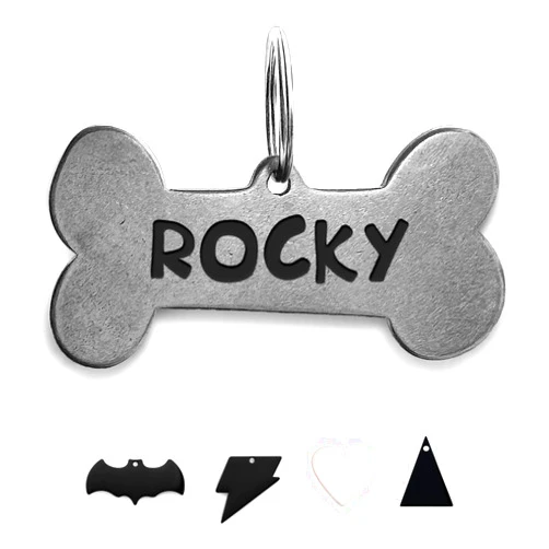 ADOGINTHEHOUSE Premium 316 Surgical Grade Stainless Steel Personalized Dog & Cat ID Tags - Fun Shapes for Sporty Outdoor Pets - Custom Engraved Name & Info for Collar Accessories & Pet Necklaces Bone