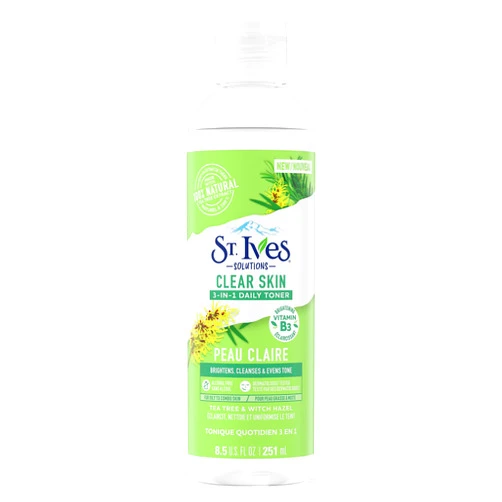 St. Ives St.Ives Solutions 3-in-1 Face Toner For Combination to Oily and Acne Prone Skin Clear Skin Made with 100 percent Natural Tea Tree Extract, Vitamin B3, Micellar Water Technology, and Witch Hazel 8.5 oz