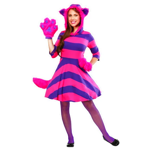 Fun Costumes Cheshire Cat Costume for Women, Alice in Wonderland Cat Costume Dress with Gloves for Halloween & Dress Up Party