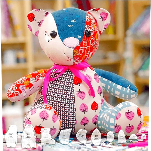 Shumeishop Memory Bear Template Ruler Set with Instructions - Acrylic Quilting Template Cutting Set for Sewing Bear Pattern Template, Memory Bear Sewing Patterns Beginners Template Home Sewing Art Craft (10inch)