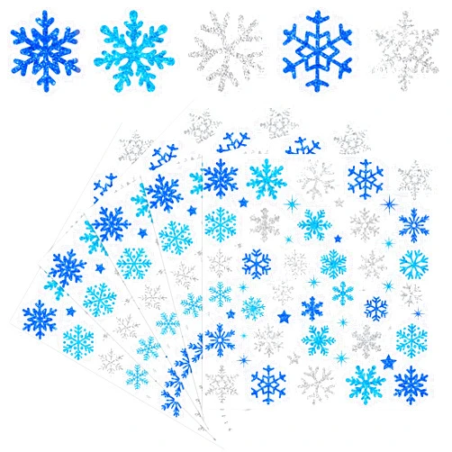 Whaline 330Pcs Winter Glitter Stickers 3 Colors Snowflake Decals Christmas Self Adhesive Stickers for DIY Crafts Home Party Greeting Cards Making Scrapbooking Decor, 10 Sheets