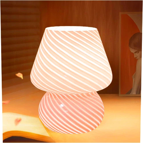ZGDYUI Mushroom Lamp, Fully Dimmable,USB Glass Table Bedside Lamps Translucent Vintage Style Striped Small Night Mushroom Decor Light Swirl for Ambient,Kids,Bedroom,Living,Girl Gift (Yellow)