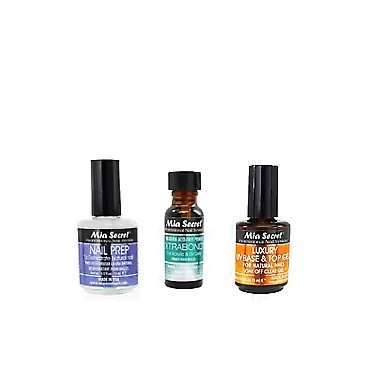 Mia Secret Nail Prep 0.5 oz (NP-30), Mia Secret Xtrabond Primer 0.5 oz (PR100), & Mia Secret Luxury UV Base & Top Gel 0.5 oz (FGN-02)