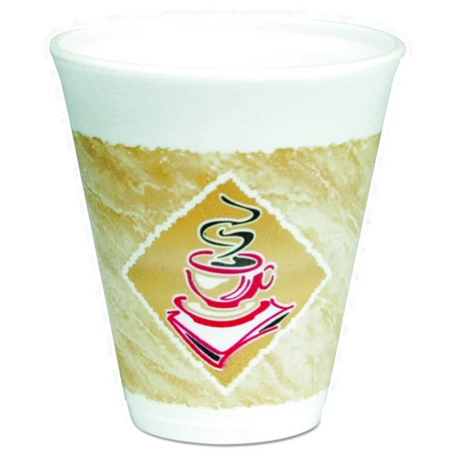 Dart 12X16G Café G Foam Hot/Cold Cups, 12oz, White w/Brown & Red (Case of 1000)