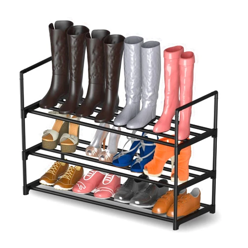 Hsscblet 3 Tiers Metal Shoe Rack,Adjustable Shoe Shelf Storage Organizer,Stackable Boot & Shoe Storage,for Entryway,Hallway,Closet,Black