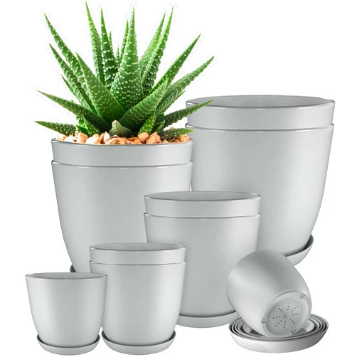 Utopia Home - Plant Pots Indoor with Drainage - 7/6.6/6/5.3/4.8 Inches Home Decor Flower Pots for Indoor Planter - Pack of 10 Plastic Planters for Indoor Plants, Cactus, Succulents Pot - Gray
