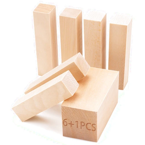SOKOSEY 7 Pcs Basswood Carving Blocks,Wood Carving Blocks Set,2 Different Size Whittling Wood Blocks for Craft Carving Wooden Blocks,4x1x1 and 4x2x2 Inch Bass Wood, for Wood Carving Wood Crafts