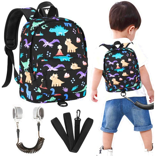 Accmor Toddler Backpack with Leash, Cute Dinosaur Kids Backpack + Anti Lost Wrist Link, Mini Child Backpack Leash Baby Walking Harness for Outdoor Travel, Adorable Backpack Tether for Boys Age 1-3