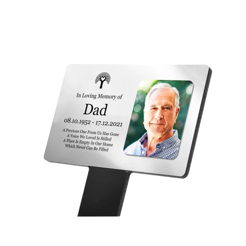 OriginDesigned Personalised Memorial Plaque with Photo, Ground Stake, Grave Marker - Acrylic, Waterproof and Hard Wearing. Shipped Globally.
