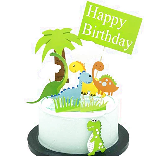 PureArte DIY Happy Birthday Dinosaurs Birthday Cake Decoration Set For Kids Party Decoration Cute Dino Clouds Tree Props
