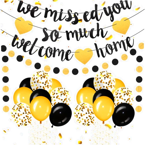 Fanfanwin Welcome Home Decorations Welcome Home We Missed You So Much Banner Glitter Garland and Balloons Welcome Back Party Supplies Military Army Homecoming Party Decor(Golden)
