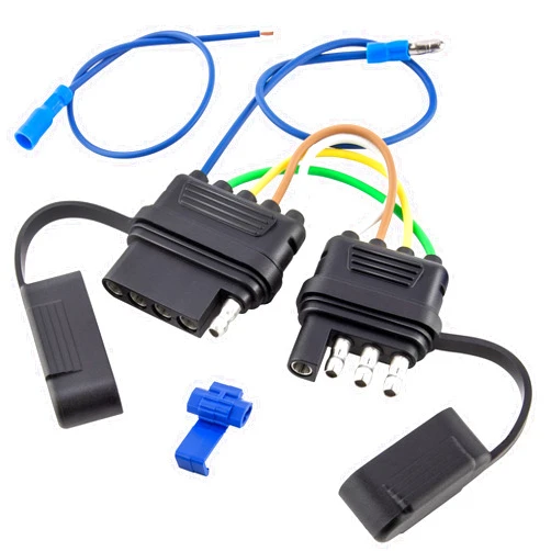 Oyviny 4-Way to 5-Way Flat Trailer Wiring Adapter for Boat Trailer W/Surge Brakes, Pure Copper 4 Pin to 5 Pin Flat Wire Harness Adapter W/Dust Cover 4-Flat to 5-Flat Trailer Connector Adapter