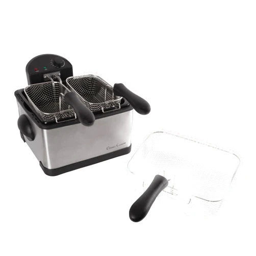 Classic Cuisine Deep Fryer - 4-Liter Electric Oil Fryer - 1 Large Basket and 2 Small for Dual Use - Stainless-Steel Cooker with Cool Touch Features by Classic Cuisine