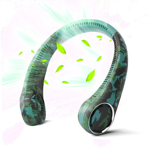 Penkou Personal Bladeless Fan - Green Camouflage, 3-16 Running Hours, 4000mAh Battery, 72 Wind Outlets, 60pcs Twin-Turbine Fan Blades, 3 Speeds, 360 Omnidirectional Cooling
