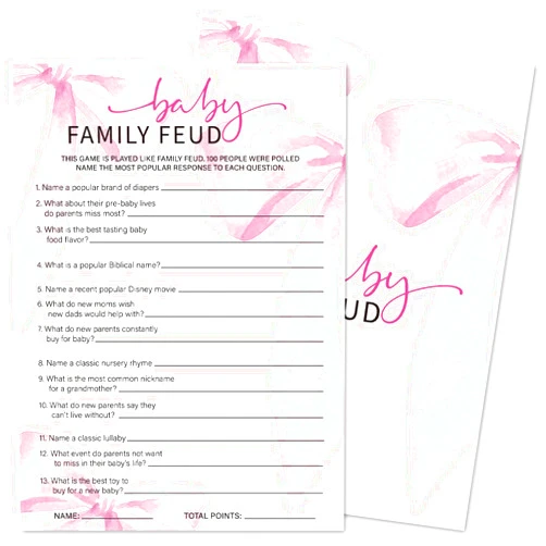 Mermermu Baby Family Feud Game Cards, 30 Pink Bow Baby Shower Game with Answer Card, Baby Announcement Gender Reveal Party Games Supplies & Activities -P17