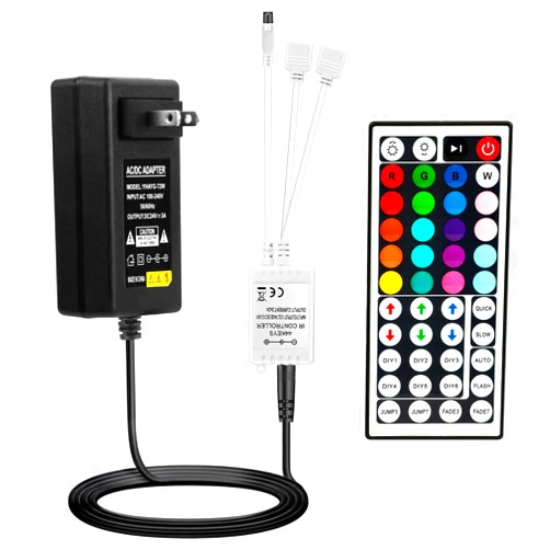 Yiliaw 44 Keys IR Remote Controller Kit - Includes Wireless Rectifier Control Box and DC 24V 3A Power Supply Adapter - Replacement Control for SMD 5050 3528 2835 RGB LED Strip Lights