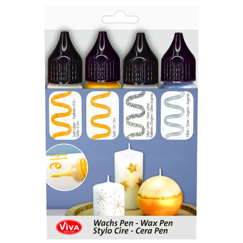 Viva Decor Candle Pen 4 x 0,95 Fl oz -Silver & Gold Set - Wax Paint for Candles | Candle Wax Pen for Custom Designs | Safe Candle Paint | for Decorating Candles | for Special Occasions | DIY Projects