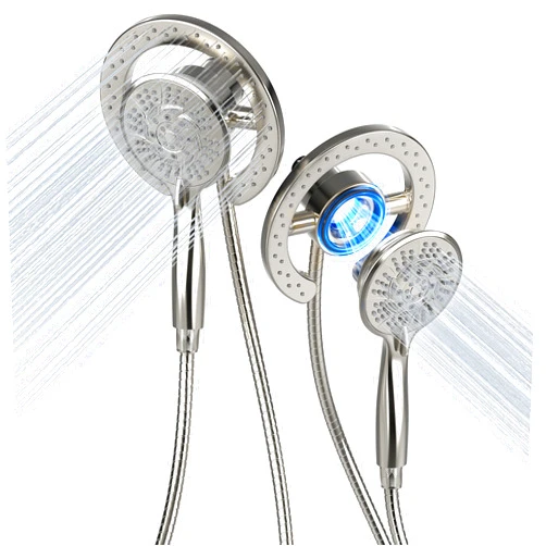 PRIMSOPH Shower Head Handheld Spray Combo 10 Mode Spray Settings Magnetic 2-in-1 High Pressure Dual Showerhead Auto-Switch Round Combination, Brushed Nickel