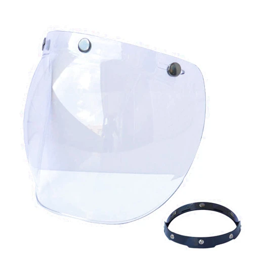 Faddare Bubble Shield for Motorcycle Helmet, Motorcycle Bubble Visor Wind Shield Lens Universal for Standard 3-Snap Open Face Helmets, Anti Fog Button Flip Up Down(Transparent)