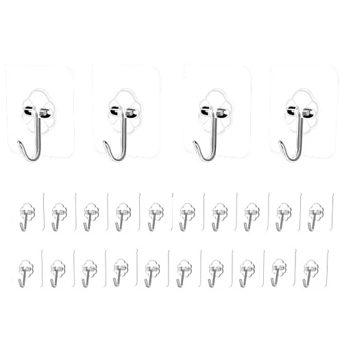 BeYOUtiholics Adhesive Hooks for Hanging Heavy Duty Wall Hooks Self Adhesive Towel Coat Hooks Waterproof Transparent Hooks for Bathroom Shower Kitchen Keys Door Outdoor Home Improvement Utility Hook (24)