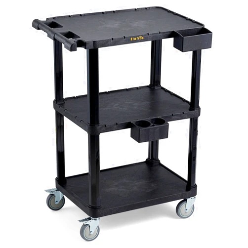 ELAFROS Heavy Duty Utility Cart, 27.5 x 18.25 Inch, 3-Tier Rolling Cart, Industrial Plastic, 330 lbs Capacity, Flat Top Shelves with Swivel Wheels - Multipurpose Work Cart